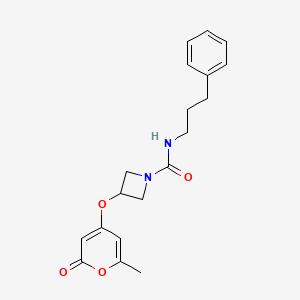 molecular formula C19H22N2O4 B2800317 3-((6-methyl-2-oxo-2H-pyran-4-yl)oxy)-N-(3-phenylpropyl)azetidine-1-carboxamide CAS No. 1795087-00-1