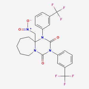 molecular formula C23H20F6N4O4 B2800337 10a-(nitromethyl)-1,3-bis[3-(trifluoromethyl)phenyl]-7,8,9,10-tetrahydro-6H-[1,3,5]triazino[1,2-a]azepine-2,4-dione CAS No. 519049-17-3