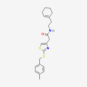 molecular formula C21H26N2OS2 B2800351 N-(2-(cyclohex-1-en-1-yl)ethyl)-2-(2-((4-methylbenzyl)thio)thiazol-4-yl)acetamide CAS No. 941875-79-2