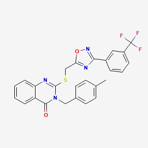 molecular formula C26H19F3N4O2S B2800355 3-(4-methylbenzyl)-2-(((3-(3-(trifluoromethyl)phenyl)-1,2,4-oxadiazol-5-yl)methyl)thio)quinazolin-4(3H)-one CAS No. 2034529-97-8