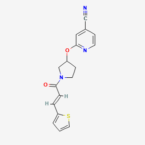 molecular formula C17H15N3O2S B2800369 (E)-2-((1-(3-(thiophen-2-yl)acryloyl)pyrrolidin-3-yl)oxy)isonicotinonitrile CAS No. 1904638-14-7