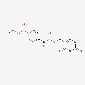 molecular formula C18H21N3O5 B2800389 Ethyl 4-(3-(3,6-dimethyl-2,4-dioxo-1,2,3,4-tetrahydropyrimidin-5-yl)propanamido)benzoate CAS No. 1105226-33-2