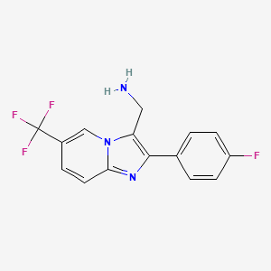 molecular formula C15H11F4N3 B2800393 [2-(4-氟苯基)-6-(三氟甲基)咪唑并[1,2-a]吡啶-3-基]甲胺 CAS No. 1216267-00-3