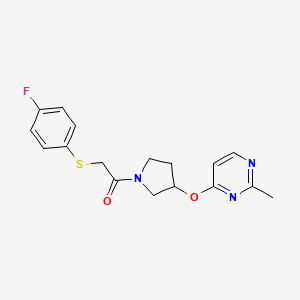 molecular formula C17H18FN3O2S B2800402 2-[(4-Fluorophenyl)sulfanyl]-1-{3-[(2-methylpyrimidin-4-yl)oxy]pyrrolidin-1-yl}ethan-1-one CAS No. 2097895-08-2