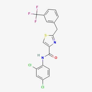 molecular formula C18H11Cl2F3N2OS B2800412 N-(2,4-dichlorophenyl)-2-[3-(trifluoromethyl)benzyl]-1,3-thiazole-4-carboxamide CAS No. 478042-44-3