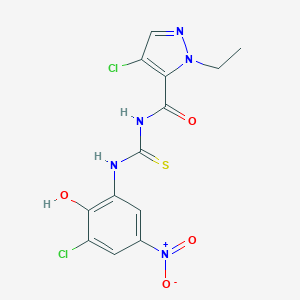 molecular formula C13H11Cl2N5O4S B280046 4-chloro-N-[(3-chloro-2-hydroxy-5-nitrophenyl)carbamothioyl]-1-ethyl-1H-pyrazole-5-carboxamide 