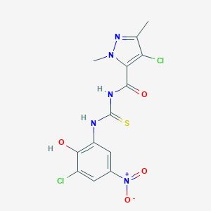 molecular formula C13H11Cl2N5O4S B280047 4-chloro-N-[(3-chloro-2-hydroxy-5-nitrophenyl)carbamothioyl]-1,3-dimethyl-1H-pyrazole-5-carboxamide 