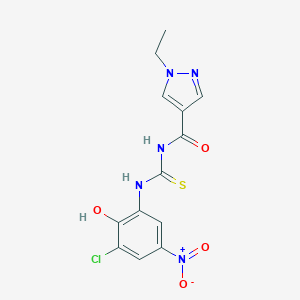 molecular formula C13H12ClN5O4S B280048 N-[(3-chloro-2-hydroxy-5-nitrophenyl)carbamothioyl]-1-ethyl-1H-pyrazole-4-carboxamide 