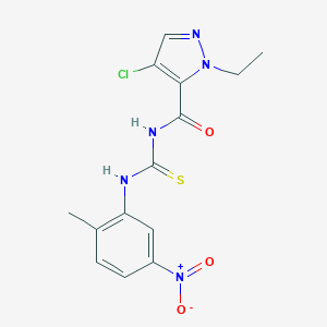 molecular formula C14H14ClN5O3S B280049 4-chloro-1-ethyl-N-[(2-methyl-5-nitrophenyl)carbamothioyl]-1H-pyrazole-5-carboxamide 