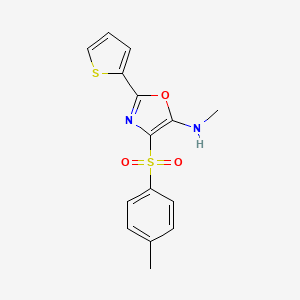 molecular formula C15H14N2O3S2 B2800502 N-methyl-4-(4-methylphenyl)sulfonyl-2-thiophen-2-yl-1,3-oxazol-5-amine CAS No. 342433-46-9