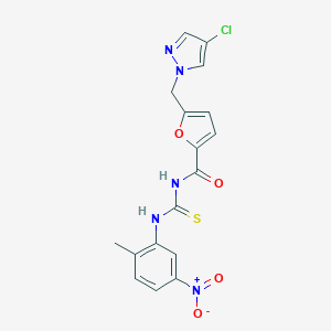 molecular formula C17H14ClN5O4S B280051 5-[(4-chloro-1H-pyrazol-1-yl)methyl]-N-[(2-methyl-5-nitrophenyl)carbamothioyl]furan-2-carboxamide 
