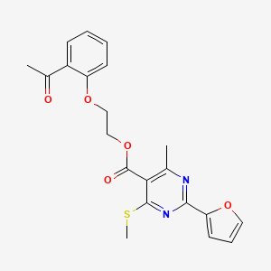 molecular formula C21H20N2O5S B2800510 2-(2-Acetylphenoxy)ethyl 2-(furan-2-yl)-4-methyl-6-(methylsulfanyl)pyrimidine-5-carboxylate CAS No. 1050547-23-3