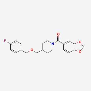molecular formula C21H22FNO4 B2800515 苯并[d][1,3]二氧杂环己-5-基(4-(((4-氟苯甲基)氧基)甲基)哌啶-1-基)甲酮 CAS No. 1396684-93-7