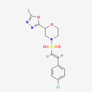 molecular formula C15H16ClN3O4S B2800524 4-[(E)-2-(4-Chlorophenyl)ethenyl]sulfonyl-2-(5-methyl-1,3,4-oxadiazol-2-yl)morpholine CAS No. 2111900-69-5