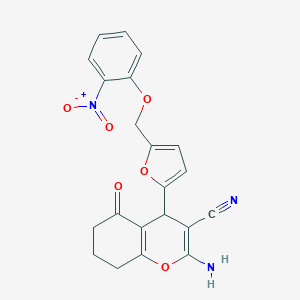 molecular formula C21H17N3O6 B280054 2-amino-4-{5-[(2-nitrophenoxy)methyl]furan-2-yl}-5-oxo-5,6,7,8-tetrahydro-4H-chromene-3-carbonitrile 