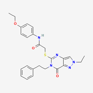 molecular formula C25H27N5O3S B2800548 N-(4-ethoxyphenyl)-2-((2-ethyl-7-oxo-6-phenethyl-6,7-dihydro-2H-pyrazolo[4,3-d]pyrimidin-5-yl)thio)acetamide CAS No. 932496-24-7