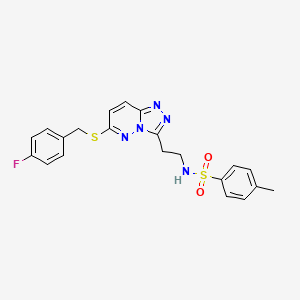 molecular formula C21H20FN5O2S2 B2800566 N-(2-(6-((4-fluorobenzyl)thio)-[1,2,4]triazolo[4,3-b]pyridazin-3-yl)ethyl)-4-methylbenzenesulfonamide CAS No. 872998-20-4