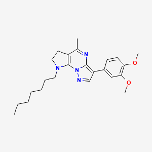 molecular formula C24H32N4O2 B2800573 3-(3,4-dimethoxyphenyl)-8-heptyl-5-methyl-7,8-dihydro-6H-pyrazolo[1,5-a]pyrrolo[3,2-e]pyrimidine CAS No. 685108-52-5