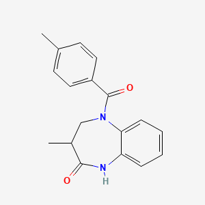 molecular formula C18H18N2O2 B2800579 3-methyl-5-(4-methylbenzoyl)-4,5-dihydro-1H-benzo[b][1,4]diazepin-2(3H)-one CAS No. 950306-48-6