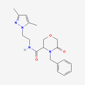 molecular formula C19H24N4O3 B2800581 4-benzyl-N-(2-(3,5-dimethyl-1H-pyrazol-1-yl)ethyl)-5-oxomorpholine-3-carboxamide CAS No. 1351582-49-4