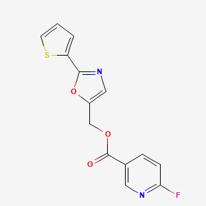 molecular formula C14H9FN2O3S B2800583 (2-Thiophen-2-yl-1,3-oxazol-5-yl)methyl 6-fluoropyridine-3-carboxylate CAS No. 1385412-13-4