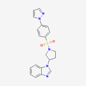 molecular formula C20H19N5O2S B2800587 1-(1-((4-(1H-吡唑-1-基)苯基磺酰)吡咯烷-3-基)-1H-苯并[d]咪唑 CAS No. 2097891-08-0