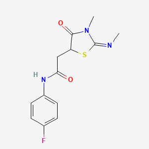 molecular formula C13H14FN3O2S B2800594 N-(4-fluorophenyl)-2-(3-methyl-2-methylimino-4-oxo-1,3-thiazolidin-5-yl)acetamide CAS No. 352341-66-3