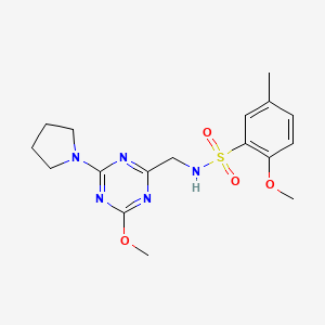2-methoxy-N-((4-methoxy-6-(pyrrolidin-1-yl)-1,3,5-triazin-2-yl)methyl)-5-methylbenzenesulfonamide
