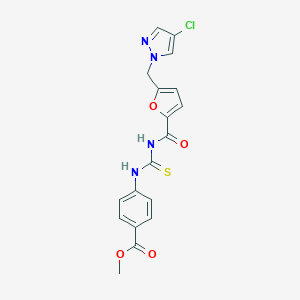 molecular formula C18H15ClN4O4S B280060 methyl 4-{[({5-[(4-chloro-1H-pyrazol-1-yl)methyl]-2-furoyl}amino)carbothioyl]amino}benzoate 