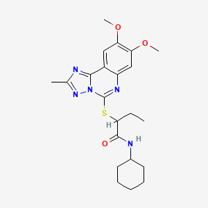molecular formula C22H29N5O3S B2800602 N-环己基-2-((8,9-二甲氧基-2-甲基-[1,2,4]三唑并[1,5-c]喹唑啉-5-基)硫)丁酰胺 CAS No. 1251606-81-1