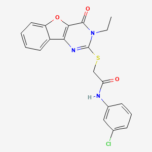 molecular formula C20H16ClN3O3S B2800609 N-(3-chlorophenyl)-2-((3-ethyl-4-oxo-3,4-dihydrobenzofuro[3,2-d]pyrimidin-2-yl)thio)acetamide CAS No. 900004-49-1