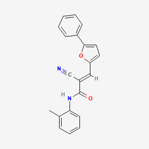 molecular formula C21H16N2O2 B2800620 (E)-2-氰基-3-(5-苯基噻吩-2-基)-N-(邻甲苯)丙烯酰胺 CAS No. 301177-10-6