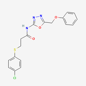 molecular formula C18H16ClN3O3S B2800630 3-((4-chlorophenyl)thio)-N-(5-(phenoxymethyl)-1,3,4-oxadiazol-2-yl)propanamide CAS No. 1286702-34-8