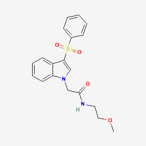 molecular formula C19H20N2O4S B2800642 N-(2-甲氧基乙基)-2-(3-(苯基磺酰)-1H-吲哚-1-基)乙酰胺 CAS No. 941878-76-8