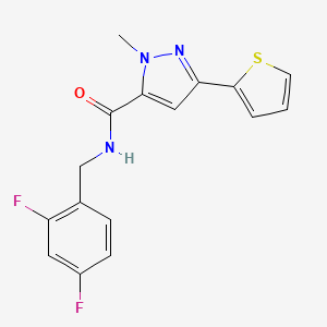 molecular formula C16H13F2N3OS B2800658 N-(2,4-difluorobenzyl)-1-methyl-3-(thiophen-2-yl)-1H-pyrazole-5-carboxamide CAS No. 1219903-21-5