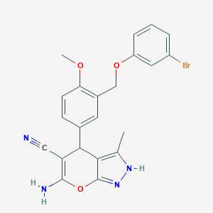 molecular formula C22H19BrN4O3 B280066 6-Amino-4-{3-[(3-bromophenoxy)methyl]-4-methoxyphenyl}-3-methyl-1,4-dihydropyrano[2,3-c]pyrazole-5-carbonitrile 
