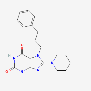 molecular formula C21H27N5O2 B2800684 3-甲基-8-(4-甲基哌啶-1-基)-7-(3-苯基丙基)-1H-嘧啶-2,6(3H,7H)-二酮 CAS No. 577700-22-2