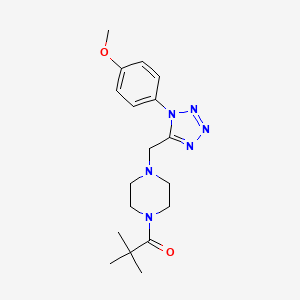 molecular formula C18H26N6O2 B2800702 1-(4-((1-(4-甲氧基苯基)-1H-四唑-5-基)甲基)哌嗪-1-基)-2,2-二甲基丙酮 CAS No. 1040678-02-1