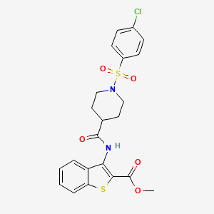 molecular formula C22H21ClN2O5S2 B2800707 甲基-3-(1-((4-氯苯基)磺酰基)哌啶-4-甲酰胺)苯并[b]噻吩-2-羧酸酯 CAS No. 922482-23-3