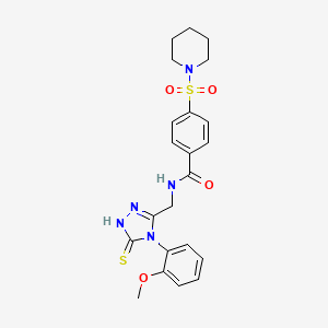 molecular formula C22H25N5O4S2 B2800710 N-[[4-(2-甲氧基苯基)-5-磺酰基-1H-1,2,4-噁二唑-3-基]甲基]-4-哌啶-1-基磺酰基苯甲酰胺 CAS No. 391888-47-4