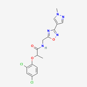 molecular formula C16H15Cl2N5O3 B2800713 2-(2,4-dichlorophenoxy)-N-((3-(1-methyl-1H-pyrazol-4-yl)-1,2,4-oxadiazol-5-yl)methyl)propanamide CAS No. 2034385-44-7