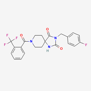 molecular formula C22H19F4N3O3 B2800726 3-(4-氟苯甲基)-8-(2-(三氟甲基)苯甲酰)-1,3,8-三氮杂螺[4.5]癸烷-2,4-二酮 CAS No. 1021100-52-6