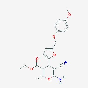 molecular formula C22H22N2O6 B280073 ethyl 6-amino-5-cyano-4-{5-[(4-methoxyphenoxy)methyl]-2-furyl}-2-methyl-4H-pyran-3-carboxylate 