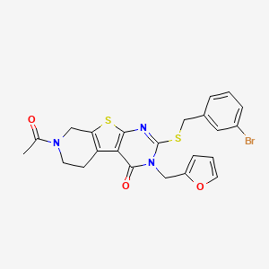 molecular formula C23H20BrN3O3S2 B2800745 7-乙酰基-2-((3-溴苯甲基)硫代)-3-(呋喃-2-基甲基)-5,6,7,8-四氢吡啶并[4',3':4,5]噻吩并[2,3-d]嘧啶-4(3H)-酮 CAS No. 1216808-35-3