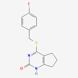 molecular formula C14H13FN2OS B2800759 4-((4-氟苄基)硫代)-6,7-二氢-1H-环戊[d]嘧啶-2(5H)-酮 CAS No. 898450-26-5