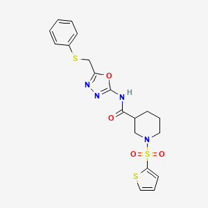 N-(5-((phenylthio)methyl)-1,3,4-oxadiazol-2-yl)-1-(thiophen-2-ylsulfonyl)piperidine-3-carboxamide