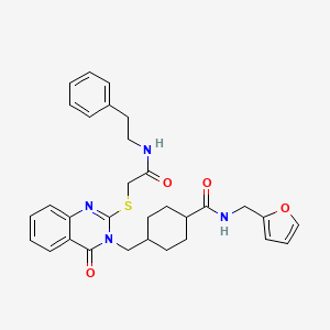 molecular formula C31H34N4O4S B2800764 N-[(furan-2-yl)methyl]-4-{[4-oxo-2-({[(2-phenylethyl)carbamoyl]methyl}sulfanyl)-3,4-dihydroquinazolin-3-yl]methyl}cyclohexane-1-carboxamide CAS No. 422292-73-7