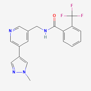 molecular formula C18H15F3N4O B2800766 N-((5-(1-甲基-1H-吡唑-4-基)吡啶-3-基)甲基)-2-(三氟甲基)苯甲酰胺 CAS No. 2034558-15-9