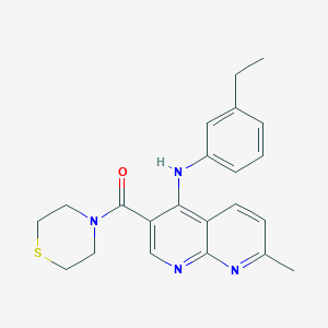 molecular formula C22H24N4OS B2800772 (4-((3-乙基苯基)氨基)-7-甲基-1,8-萘啉-3-基)(硫吗啉基)甲酮 CAS No. 1251543-92-6