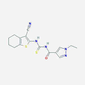 molecular formula C16H17N5OS2 B280079 N-[(3-cyano-4,5,6,7-tetrahydro-1-benzothiophen-2-yl)carbamothioyl]-1-ethyl-1H-pyrazole-4-carboxamide 